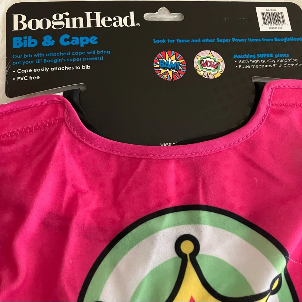 Boogin Head Girls Superhero Baby Bib & Cape - 2 Sets - Pink Yellow and Green NEW